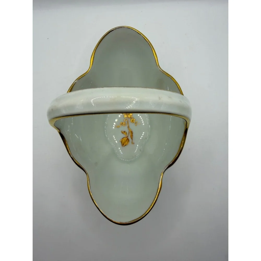 Vintage Limoges France Porcelain‎ Basket Yellow Rose Gold Gilt Trim Scalloped